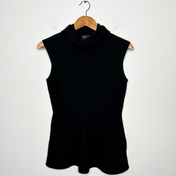 CLAUDIA NICHOLE Cashmere Size Medium Black Knit Turtleneck Top Quiet Luxury Chic - Picture 2 of 6